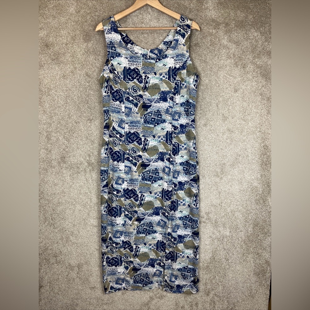 Nativewear Designs Vintage Dress Womens Large Blue Sleeveless Maxi Rayon- 9790*